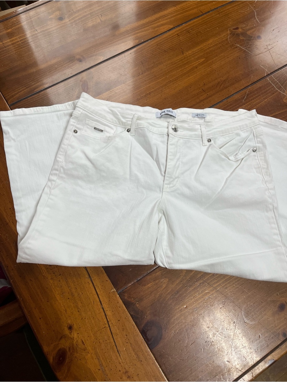 Nine West Christie Capri Pants White Stretch Denim Size 16 EUC